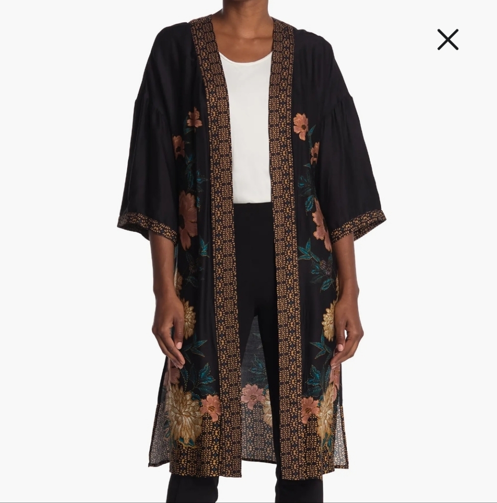DR2 NWOT Floral Kimono Robe Black and Gold Pink Summer Spring Small One Size - Picture 3 of 7